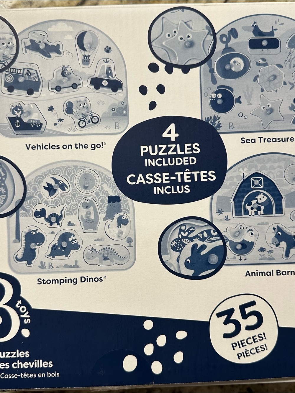 4 Wooden Themed Puzzles — Vehicles, Sea, Dinos & Barn